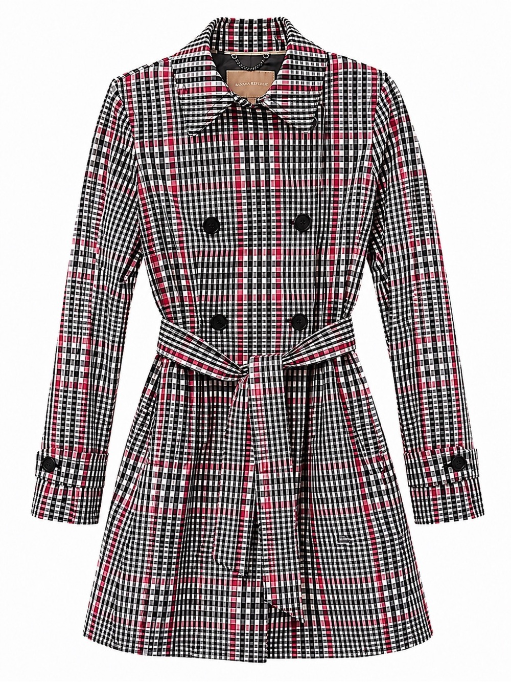 Banana Republic Women’s S Plaid Trench Coat Belted Cotton Double Breasted